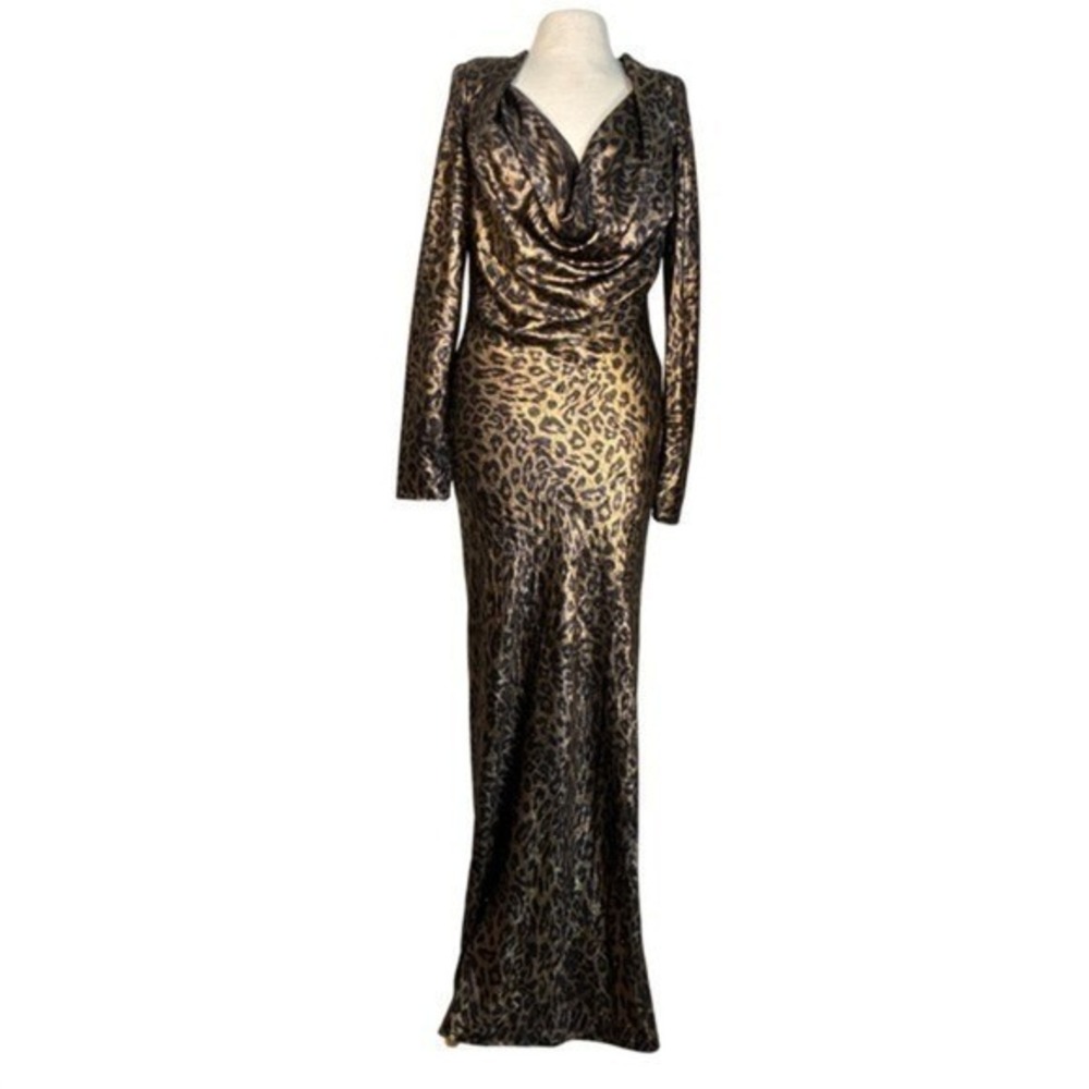 Evening‎ Dress S Leopard print ANNA cowl neck maxi SANS FAFF x REVOLVE sparkle